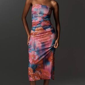 Anthropologie Strapless Floral Dress - Pink and Blue